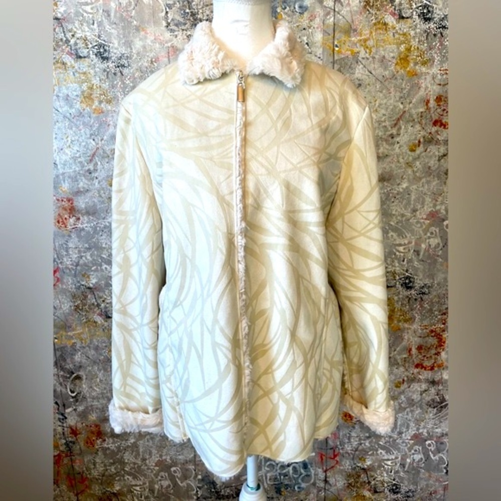 ROBERT KITCHEN Cream Patterned suede -type Faux Fur lined Jacket